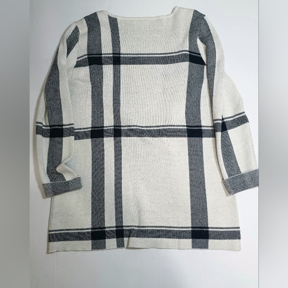 Elle Elegant Black and Cream Checkered Cardigan Size XL✨ - Picture 3 of 8